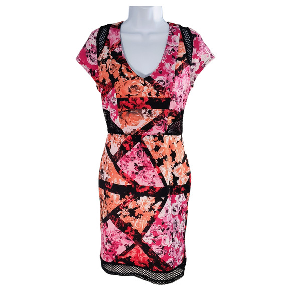 Bailey Blue Stretch Knit & Mesh Dress Women's Sz L Multicolor Floral Sort Sleeve - Picture 11 of 12